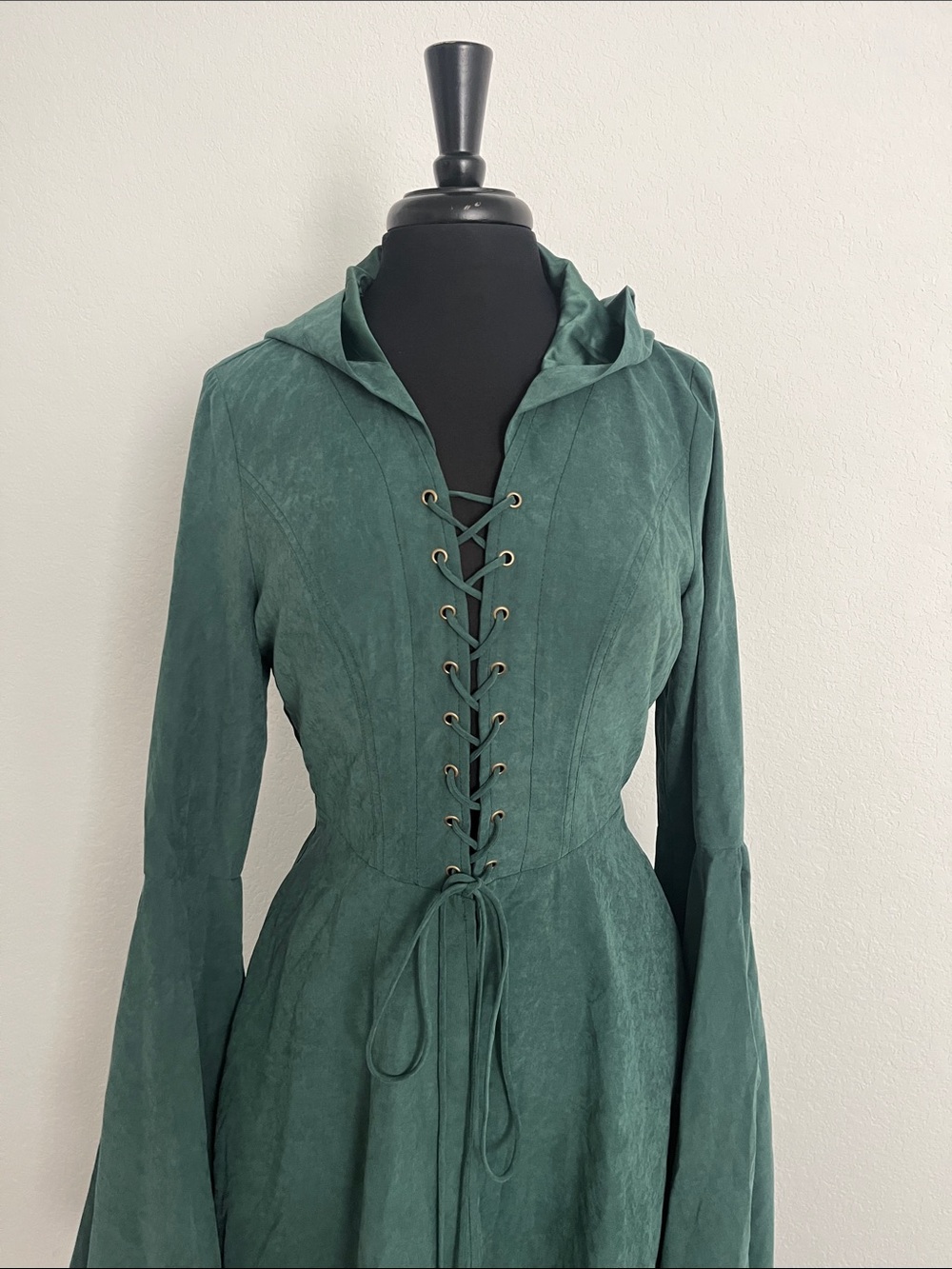Scarlet Darkness Hooded Lace-Up Long Sleeve Maxi Dress - Picture 3 of 13